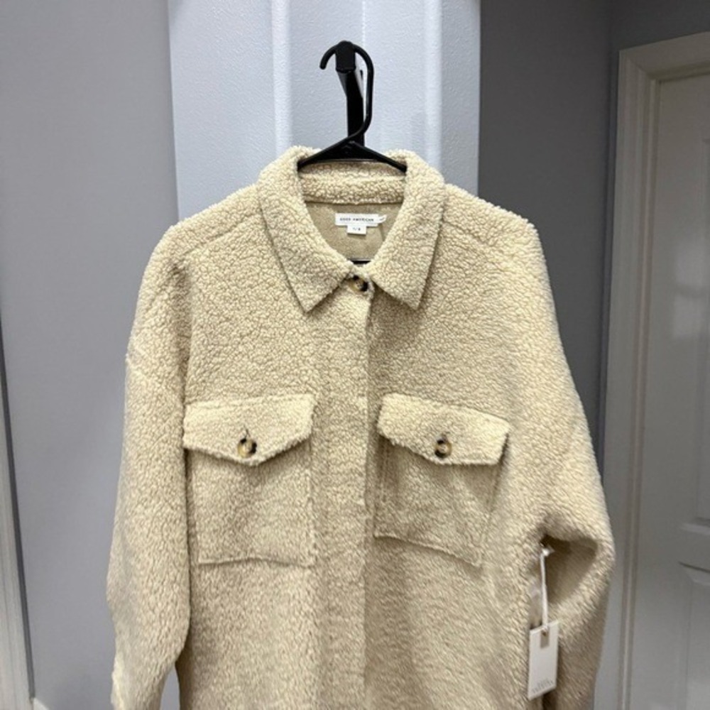 NWT! Good American Sherpa Shacket - Size 1/2 (Small/Medium) Cream Oversized • - Picture 4 of 13